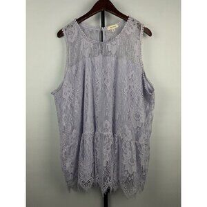 Paper & Tee Lilac Purple Sleeveless Floral Lace Overlay Blouse Top Size 3X